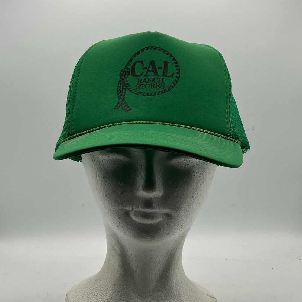Vintage CAL Ranch Stores Trucker Hat Green Rope Brim Adjustable Nissin Cap